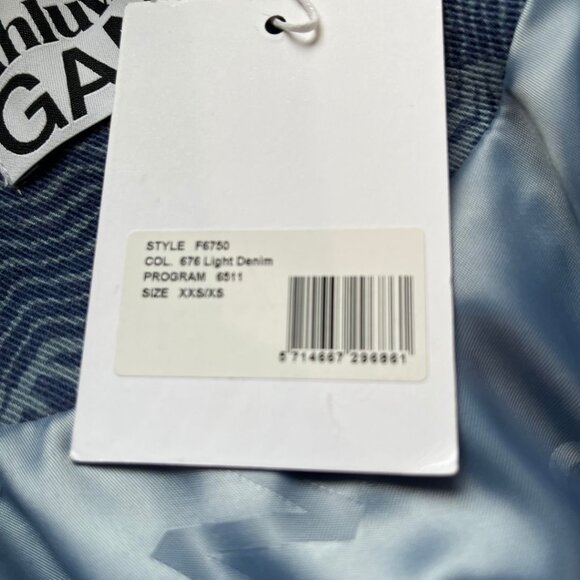 NWT GANNI PRINTED LASER DENIM EMBROIDERED PUFFER JACKET COAT IN BLUE - XXS / XS - Picture 5 of 9